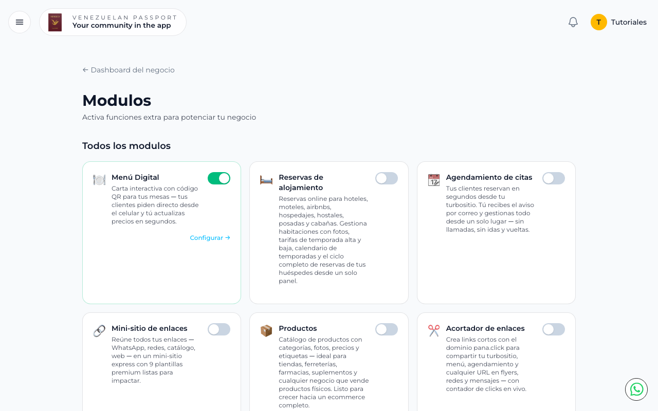 Página de módulos con Agendamiento de citas visible