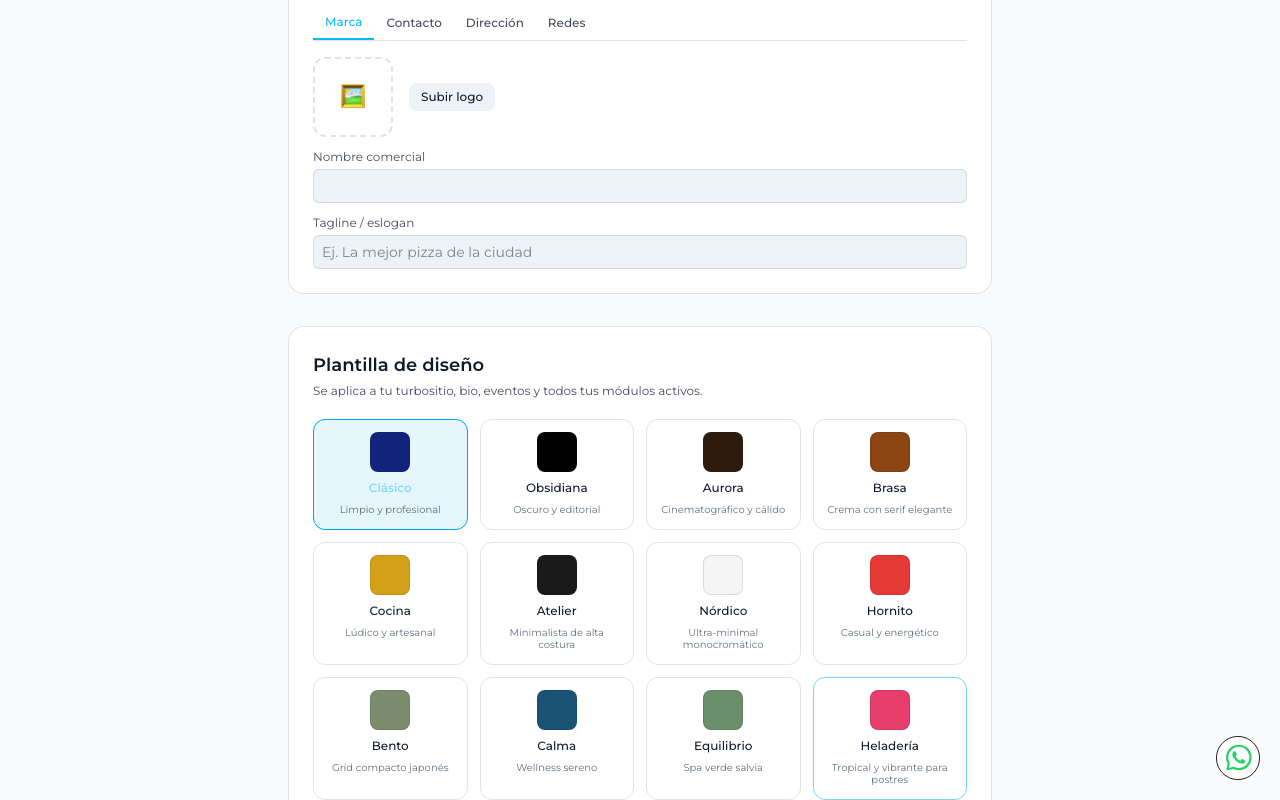 Grilla con las 12 plantillas de diseño: Clásico seleccionado y 11 más