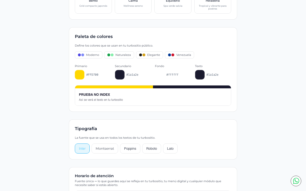 Paleta de colores y tipografía actualizadas según la plantilla seleccionada