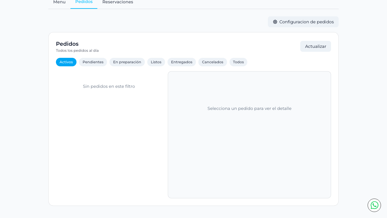 Detalle de pedido con botones de acción y contacto WhatsApp