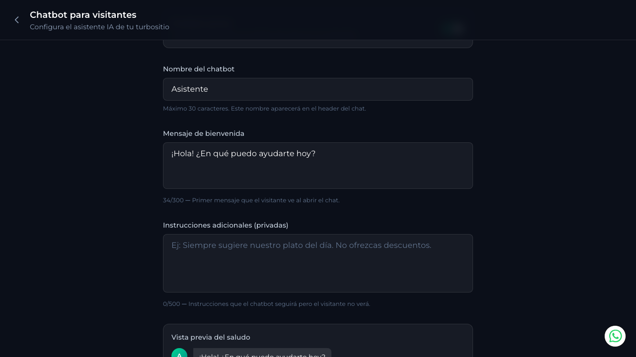 Campos de mensaje de bienvenida e instrucciones adicionales privadas