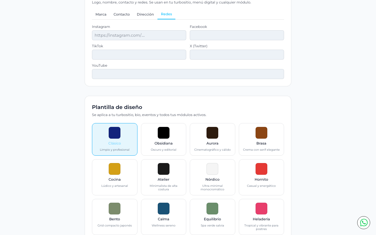 Grilla con las 12 plantillas de diseño disponibles