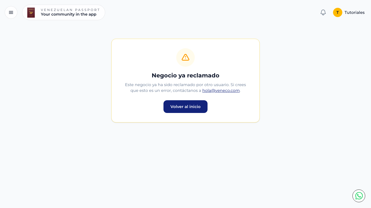 Página de reclamación del negocio con verificación de propiedad