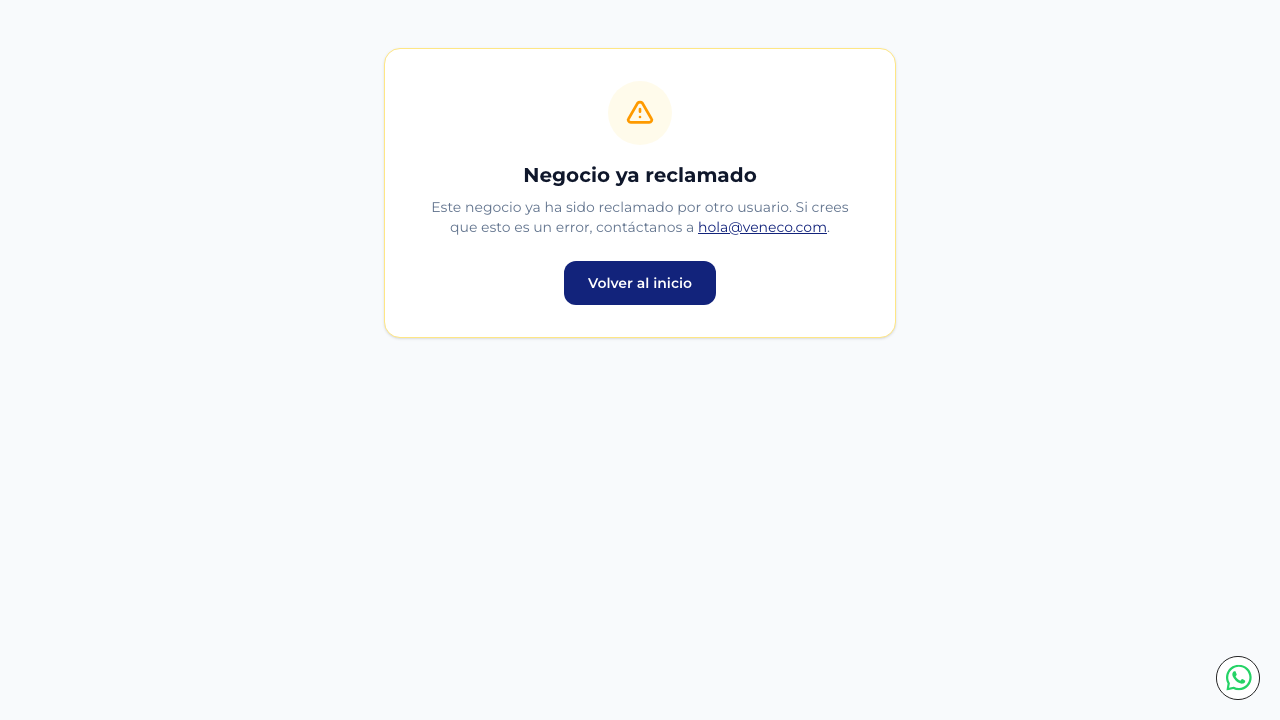 Confirmación de negocio reclamado con enlace de contacto