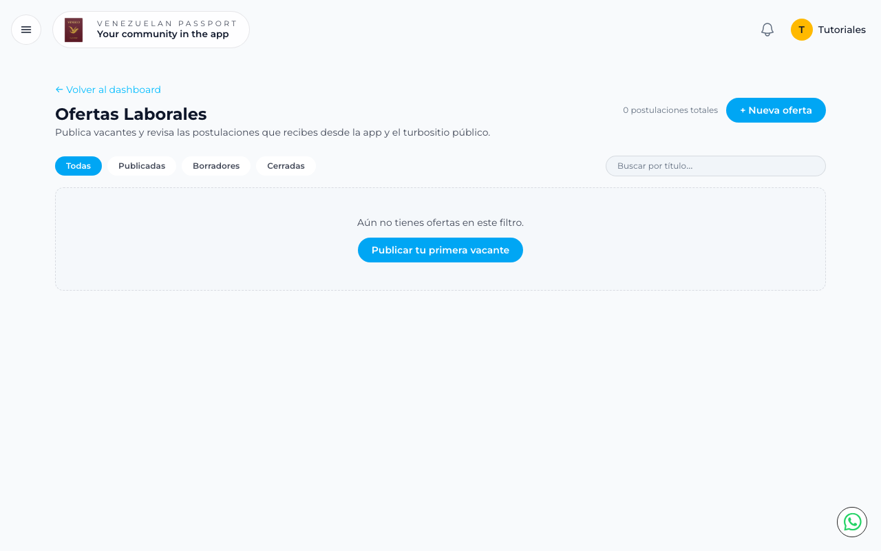 Formulario de creación de oferta laboral con campos de cargo y descripción
