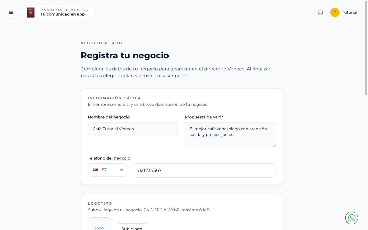 Formulario con nombre, propuesta de valor y teléfono completados