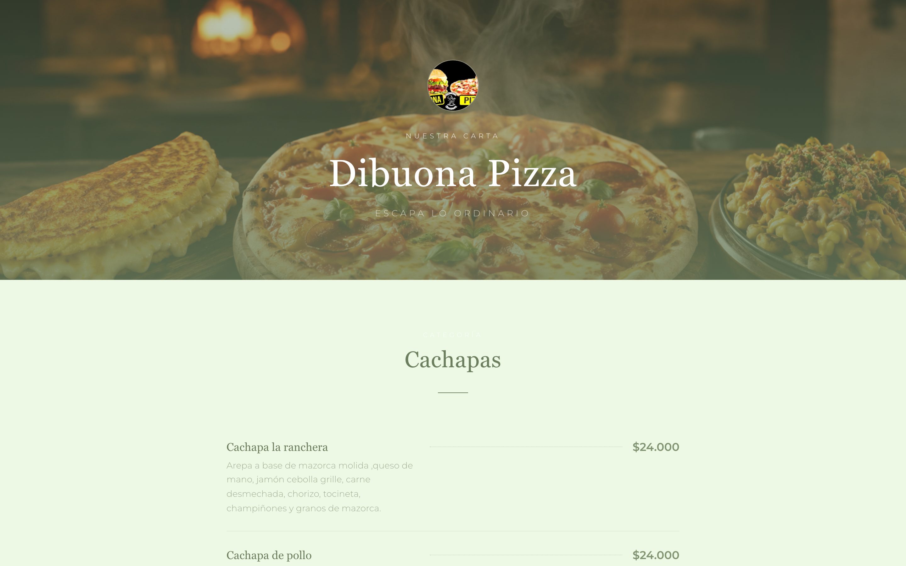 Menú digital de Dibuona Pizza